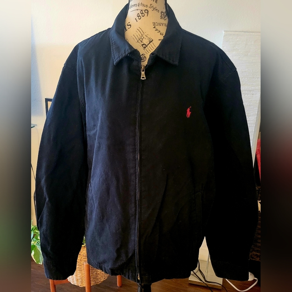 Polo by Ralph Lauren Men's Black Jacket with Polo Red Emblem